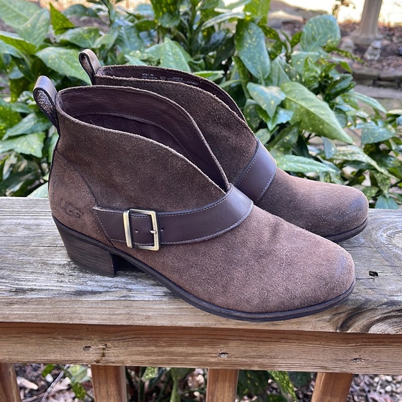 UGG Shoes - Ugg Brown Suede Wright Belted Ankle Boots